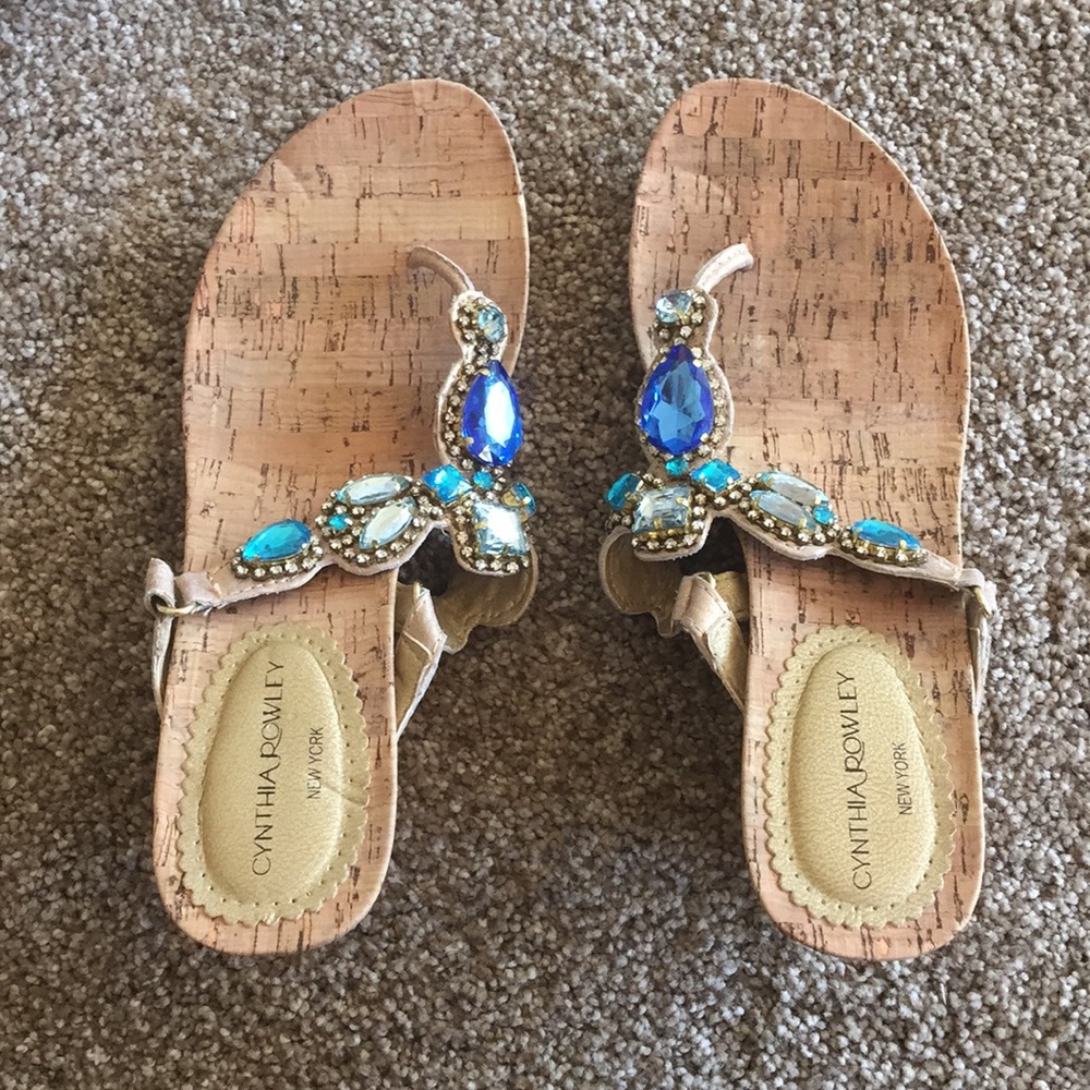 Wedge sandals w large rhinestones. Cynthia Rowley